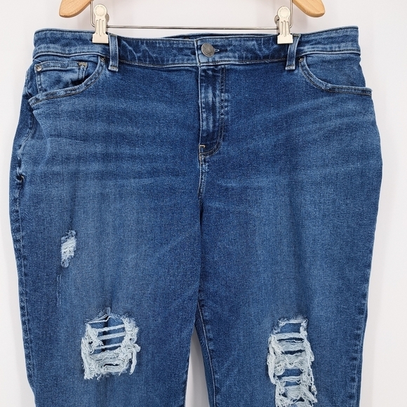 Lane Bryant Dark Wash Distressed Flex Magic Waistband Mid Rise Boyfriend Jeans - Picture 2 of 10